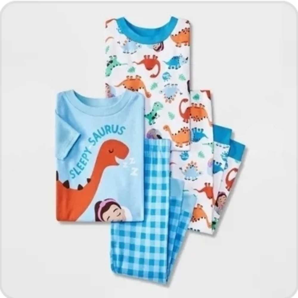 Carter's Toddler Boy 4 Piece Dinosaur Pajama Set Blue 2T / #26595